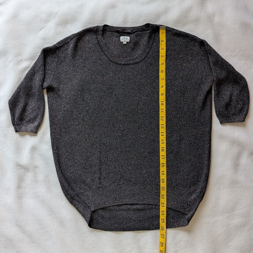 Aritzia Wilfred Women's Sweater Silk Cashmere 3/4 Sleeves Grey Gold Knit Size S - Picture 6 of 14